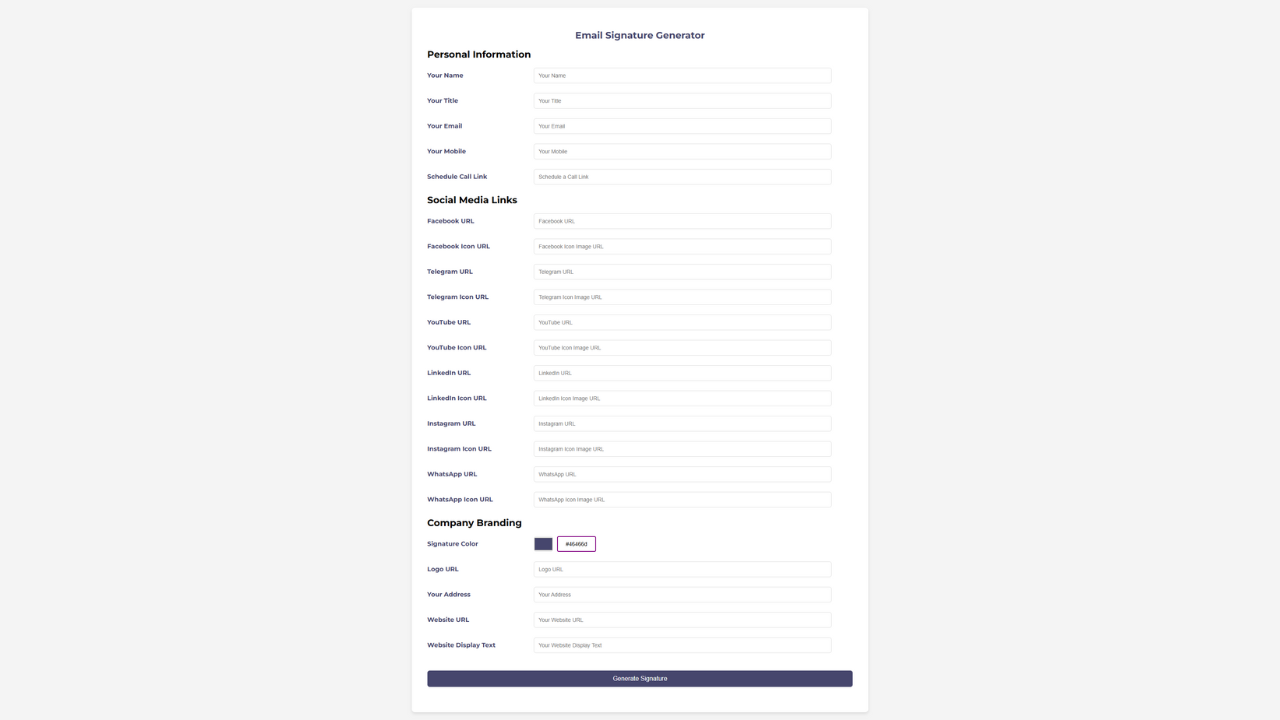Clickable Email Signature Generator php